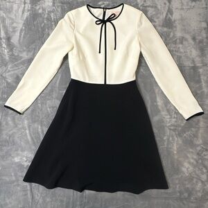 Ted Baker Loozy Neck-Tie Woven Skater Dress Cream Navy Size 1 - UK 8 US 4